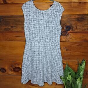 Loft NEW 10P textured sleeveless a line mini skater dress tweed black white